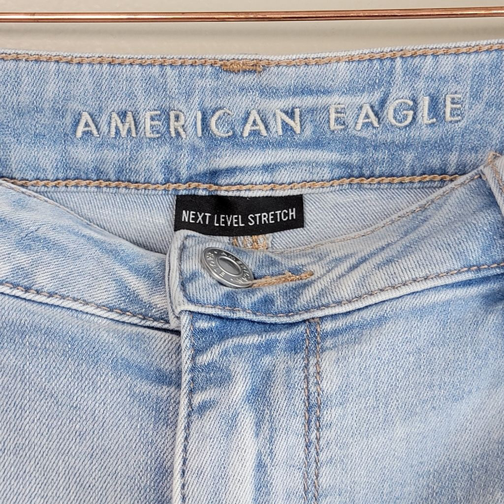 American Eagle Skinny Jeans Hi Rise Jeggings Light Blue Wash Stretch AE 16 Short - Picture 2 of 11